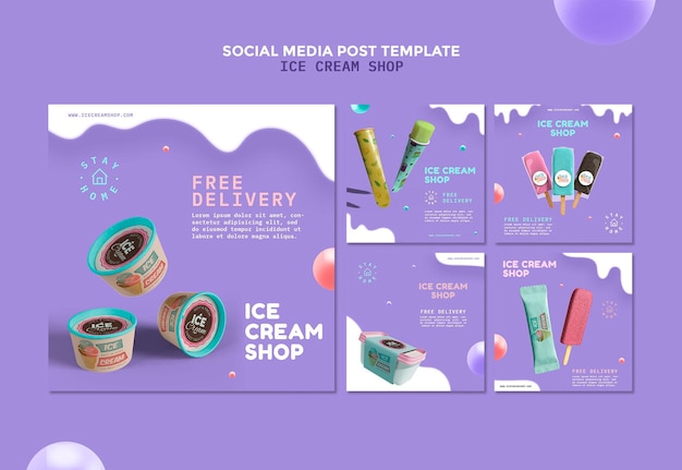 Free PSD ice cream shop social media post