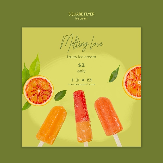 Free PSD ice cream square flyer