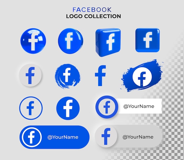 Icon collection with facebook logo on transparent background