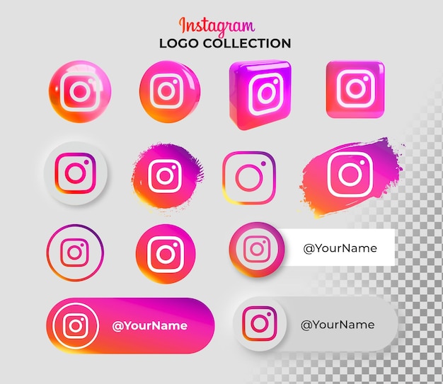 Collezione di icone con logo instagram su sfondo trasparente