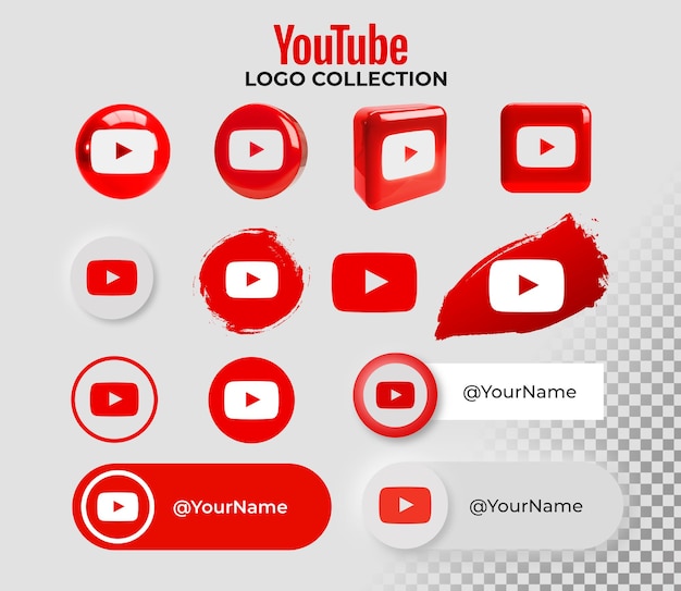 PSD gratuito collezione di icone con il logo youtube su sfondo trasparente