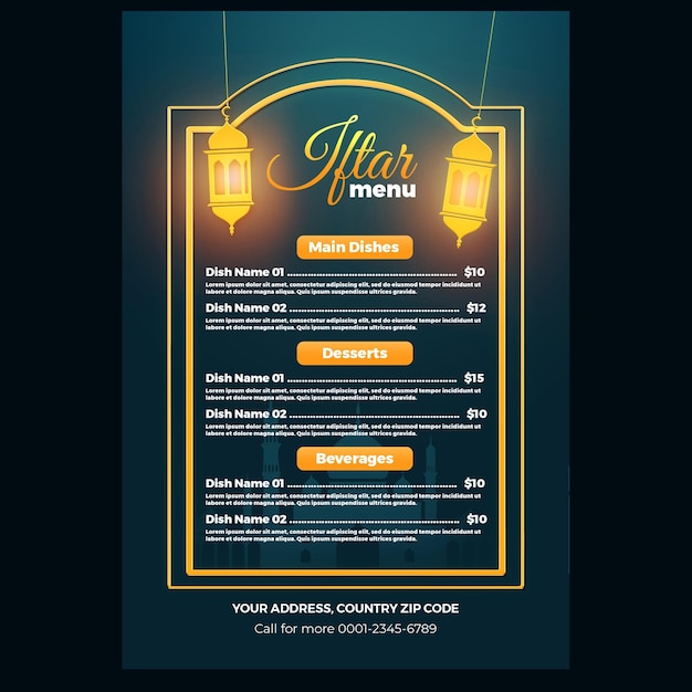 Free PSD iftar menu template design