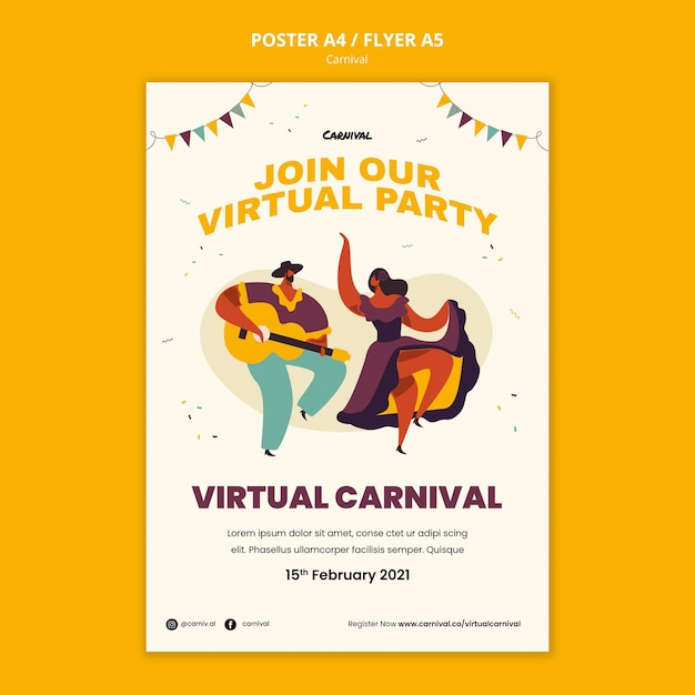 PSD gratuito modello di poster di carnevale illustrato