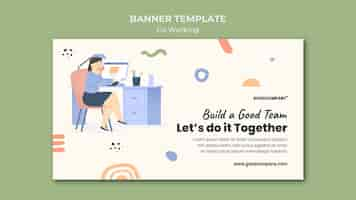 PSD gratuito modello illustrato per banner di co-working