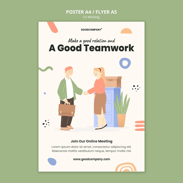 PSD gratuito modello di stampa illustrato di co-working