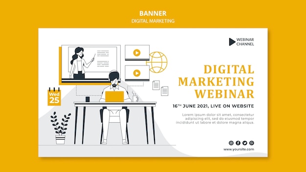 PSD gratuito modello illustrato per banner di marketing digitale