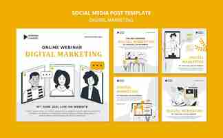 Free PSD illustrated digital marketing instagram posts