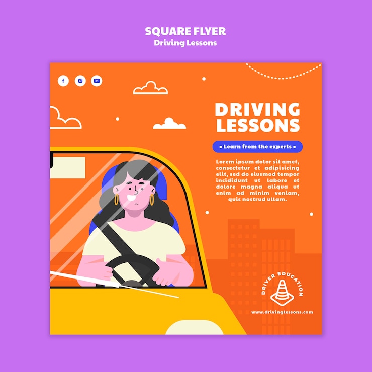 Free PSD illustrated driving school print template