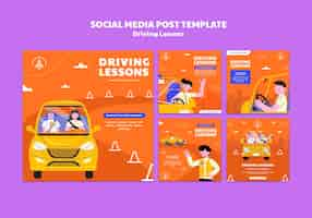 Free PSD illustrated driving school social media posts