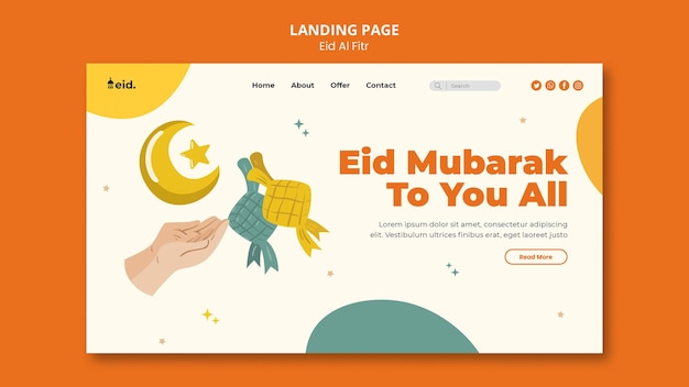 PSD gratuito modello di pagina di destinazione eid al-fitr illustrato