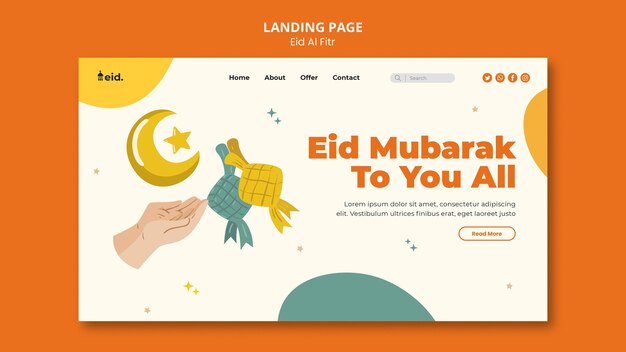 Illustrated eid al-fitr landing page template