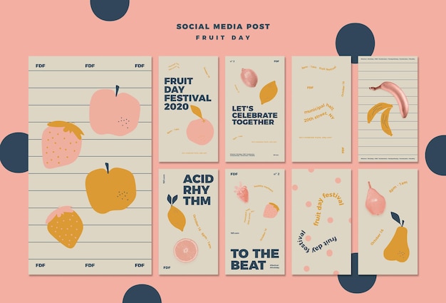 PSD gratuito storie di instagram per la giornata della frutta illustrate