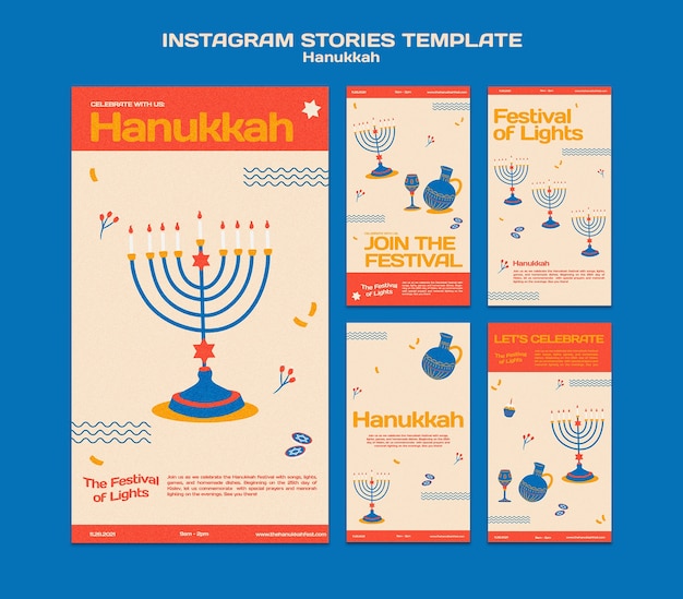 Illustrated hanukkah social media stories pack