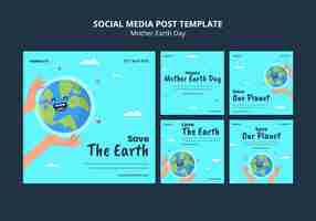 Free PSD illustrated mother earth day posts