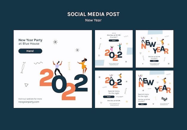 PSD gratuito set di post instagram di capodanno illustrato