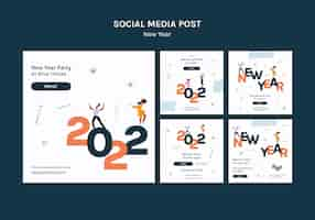 PSD gratuito set di post instagram di capodanno illustrato