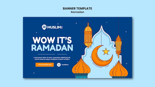 Illustrated ramadan kareem banner template