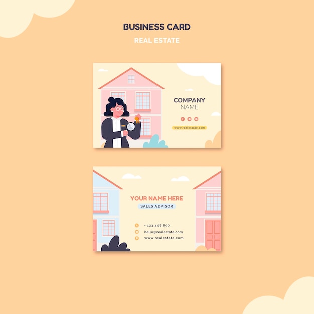 Бесплатный PSD Иллюстрированная визитная карточка недвижимости