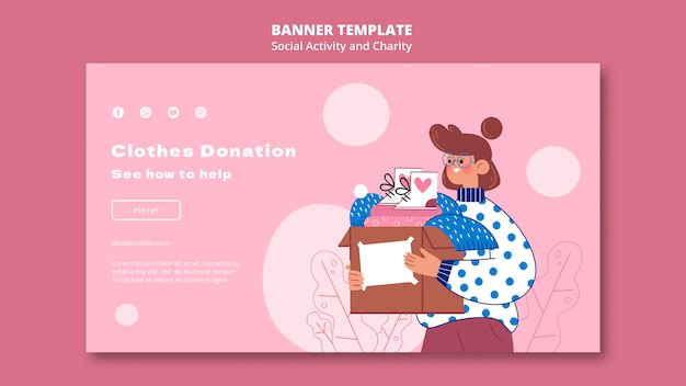 Illustrated social activity and charity banner template