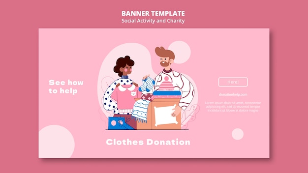 Illustrated social activity and charity banner template