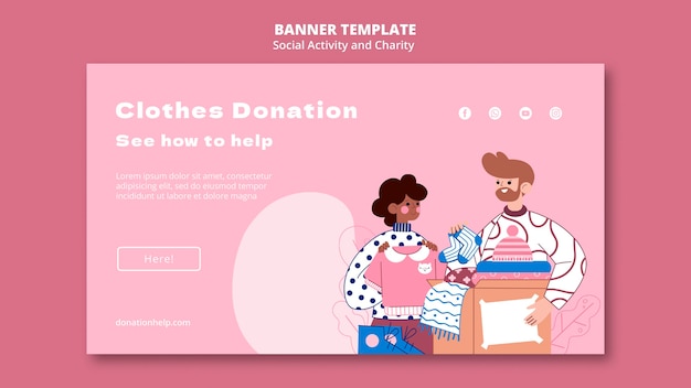 Free PSD illustrated social activity and charity banner template