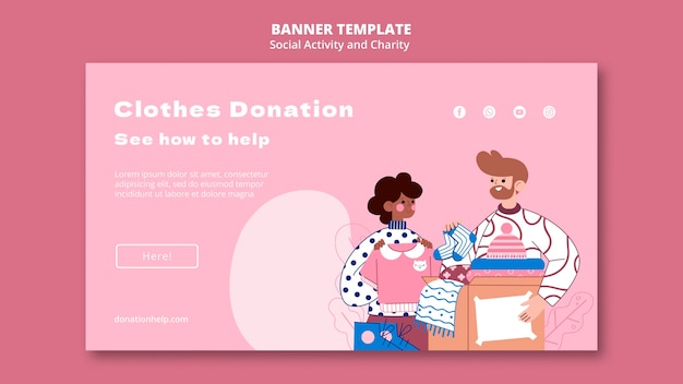 Illustrated social activity and charity banner template