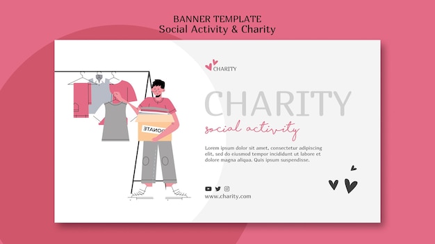 Illustrated social activity and charity banner template