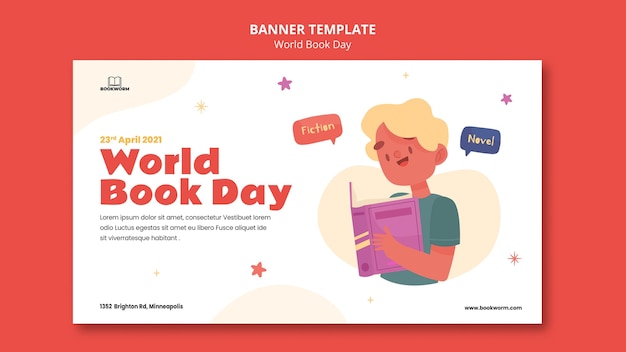 Иллюстрированный шаблон баннера всемирного дня книги