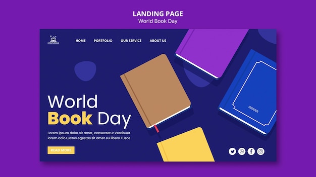 Free PSD illustrated world book day landing page