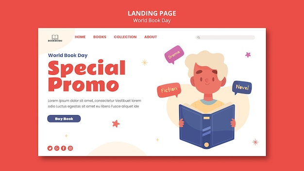 Free PSD illustrated world book day landing page