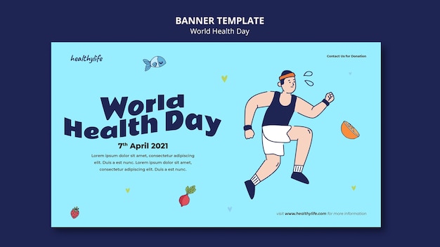 Иллюстрированный баннер всемирного дня здоровья