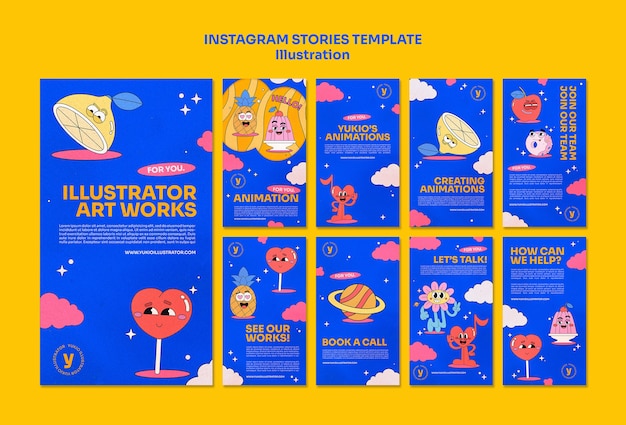 Modello di storie di instagram di concetto di illustrazione