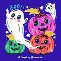 Free PSD illustration of pumpkins and ghosts