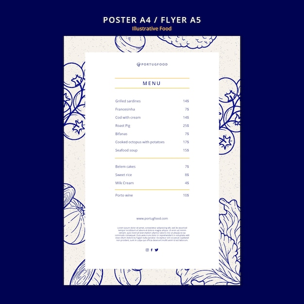 Free PSD illustrative food poster or flyer design template