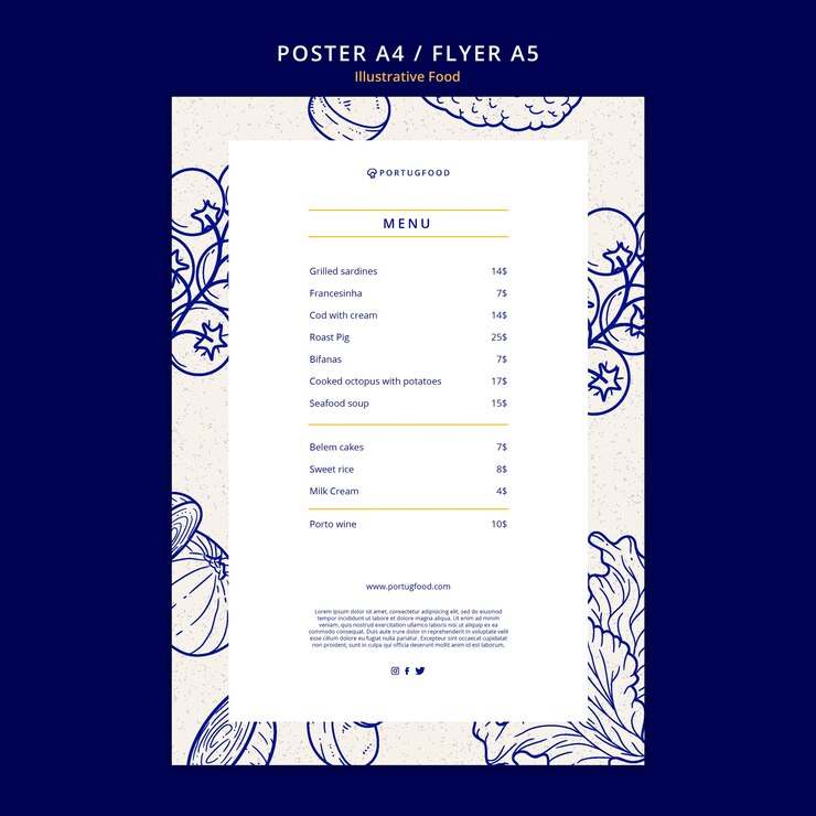 Free PSD illustrative food poster or flyer design template