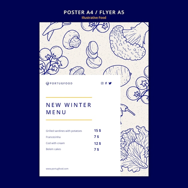 Free PSD illustrative food poster or flyer design template