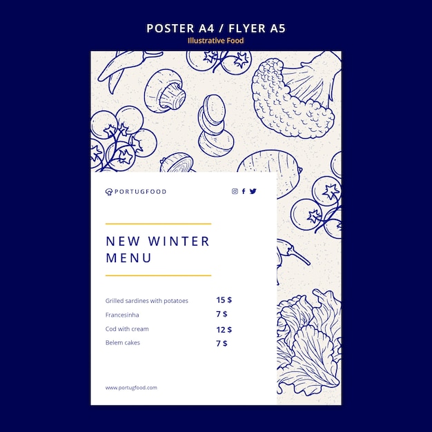 무료 PSD 설명 식품 포스터 또는 전단지 디자인 서식 파일