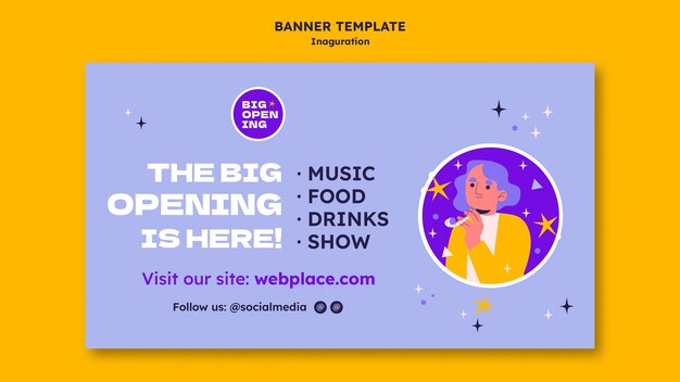 Inauguration horizontal banner template in 90's digital remake style