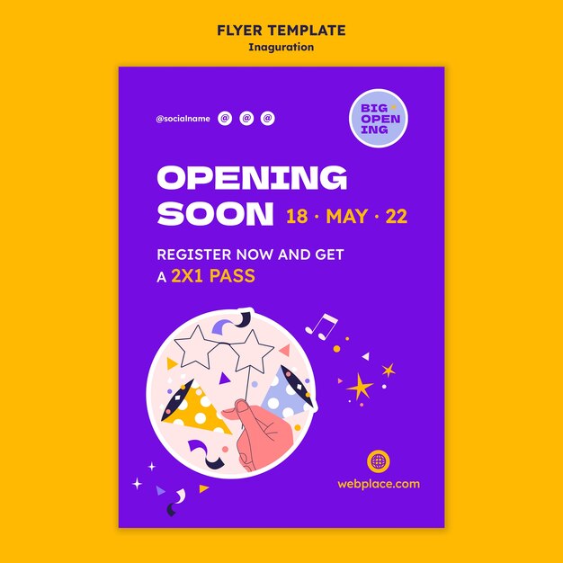 Inauguration vertical flyer template in 90's digital remake style