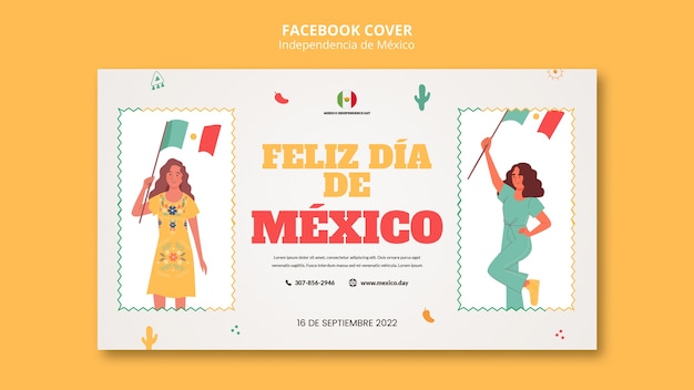 Independencia de mexico facebook cover template design