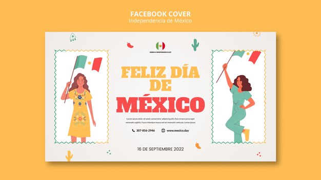Independencia de mexico facebook cover template design
