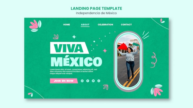 Free PSD independencia de mexico landing page template design