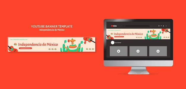 Дизайн шаблона художественного шаблона канала youtube independencia de mexico
