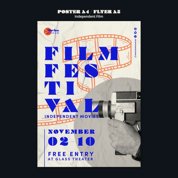 PSD gratuito modello di poster verticale del festival cinematografico indipendente