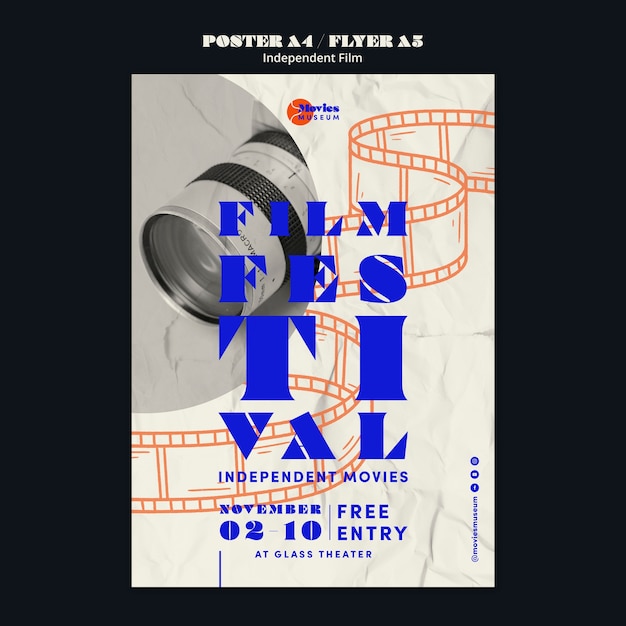 PSD gratuito modello di poster verticale del festival cinematografico indipendente