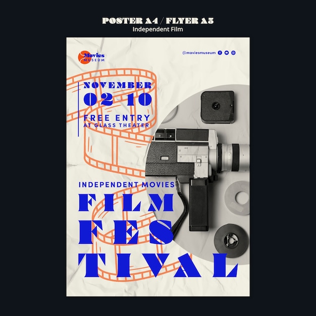 PSD gratuito modello di poster verticale del festival cinematografico indipendente