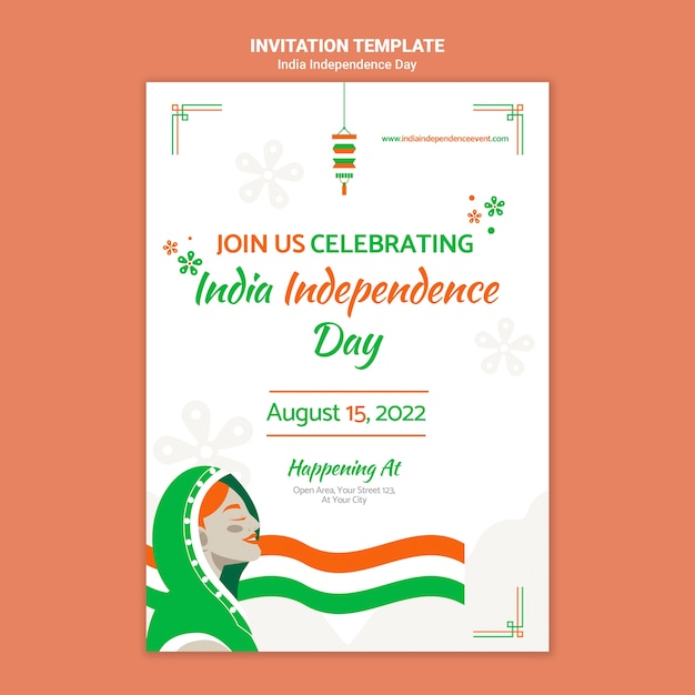 Modello di invito per la festa dell'indipendenza dell'India