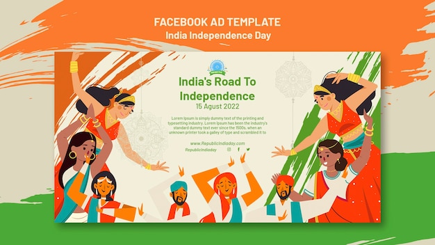 India independence day social media promo template with people dancing and flag colors