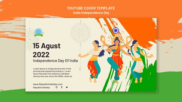 india independence day youtube cover template with people dancing and flag colors