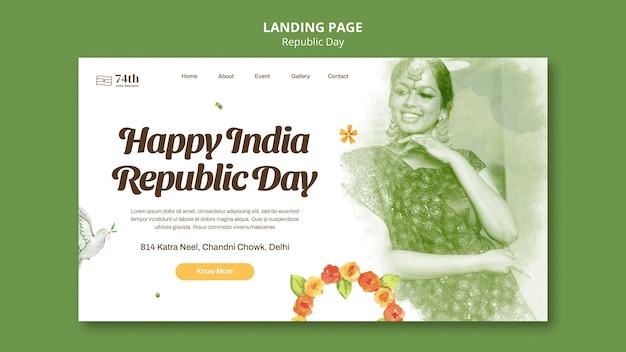 インド共和国記念日のお祝いランディングページテンプレート